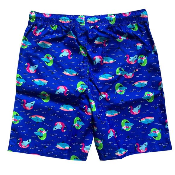 Lands' End Boys Electric Blue Funny Sharks Drawstring Swim Trunks XL 14 16 WNOT - Picture 4 of 7